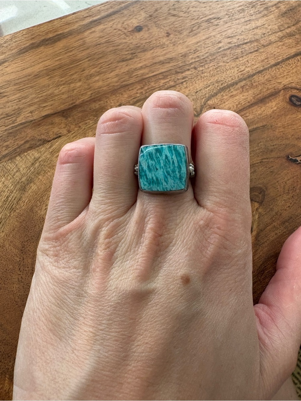 Chipita Sterling Silver Amazonite Square Ring - Turquoise - Size 7.5 - Picture 5 of 14